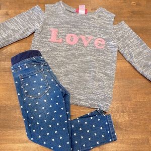 Toddler Girls Love Sweater with Heart Jeans